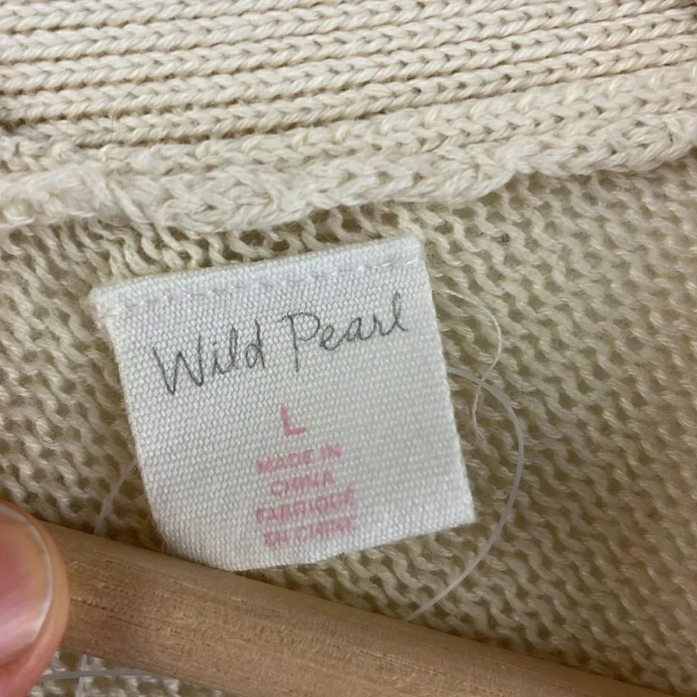 Wild Pearl Open Cardigan with fringe boho cotton crochet design Large cream